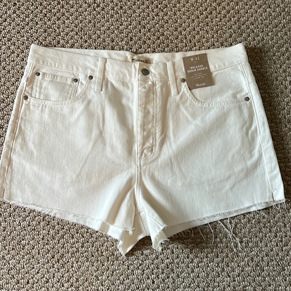 Madewell relaxed white denim shorts